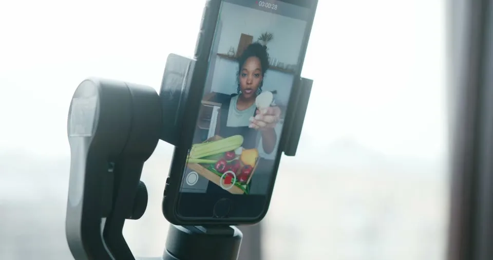 Vertical video being filmed on a smartphone gimbal